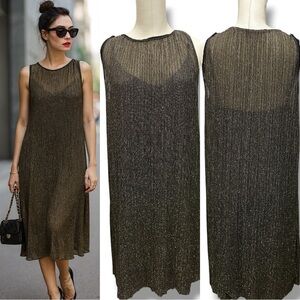 303 MANGO Suit | NWOT Turkey Metallic Gold Shimmer Sleeveless Midi Dress (Sz M)